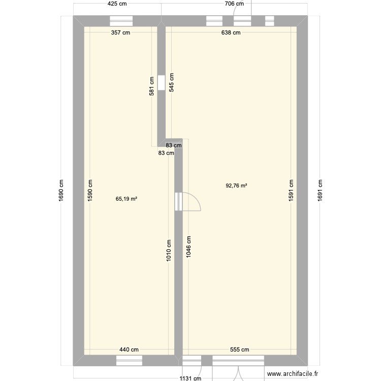 Dervogne. Plan de 2 pièces et 158 m2