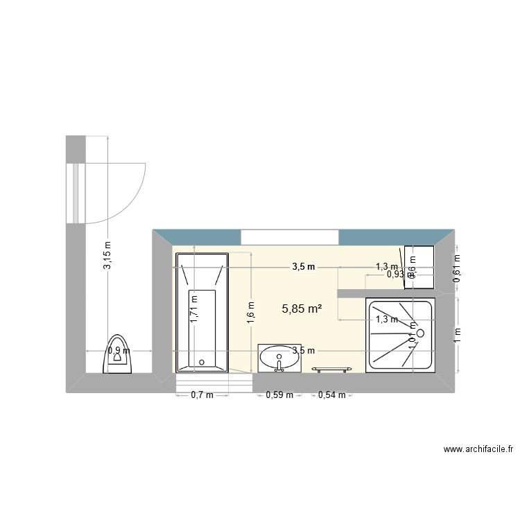 Salle de bainRDC. Plan de 1 pièce et 6 m2