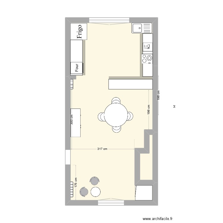 salle à manger. Plan de 2 pièces et 35 m2