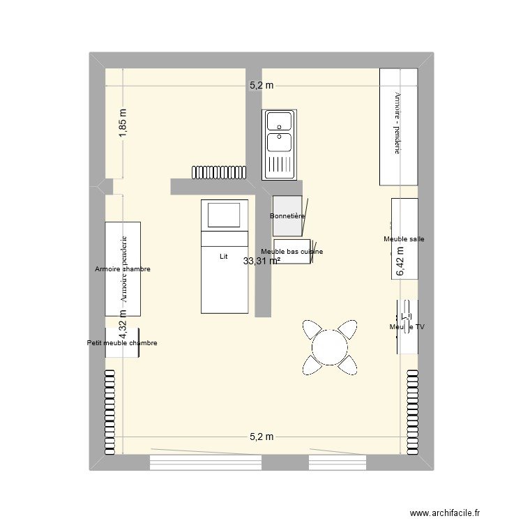 residence_senior. Plan de 1 pièce et 33 m2