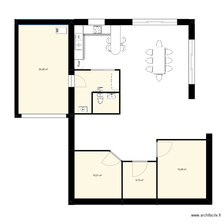 Plymouth. Plan de 5 pièces et 58 m2