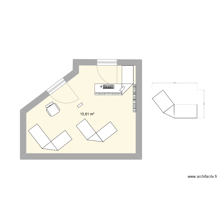 bureau 3. Plan de 1 pièce et 16 m2