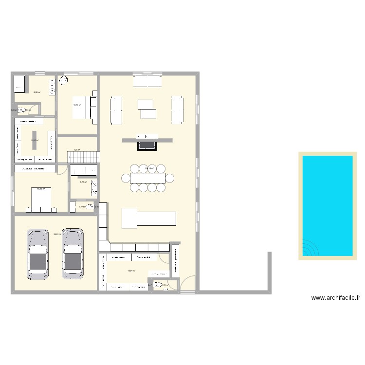 maison idéale étage. Plan de 15 pièces et 238 m2