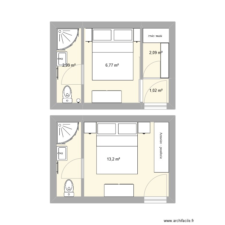 suite. Plan de 5 pièces et 26 m2