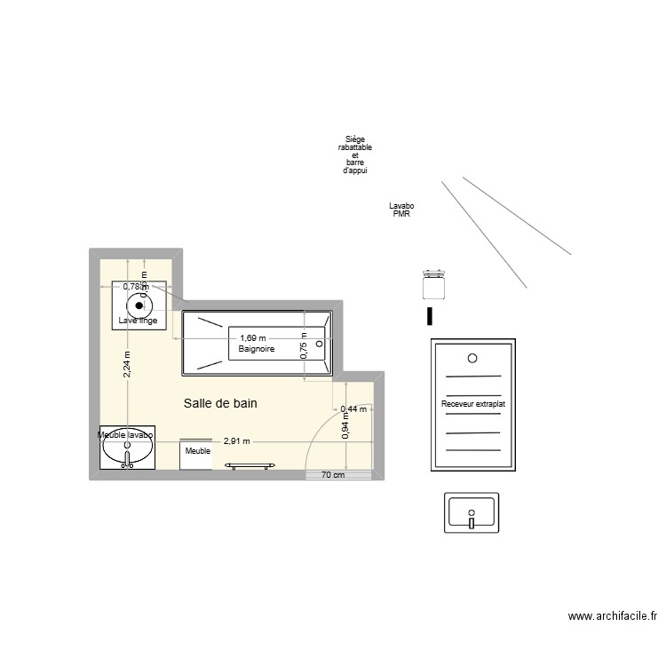 DORVILLERS existant. Plan de 1 pièce et 5 m2