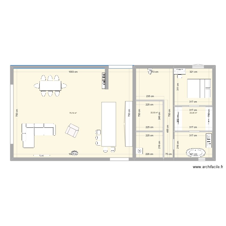 home. Plan de 3 pièces et 121 m2