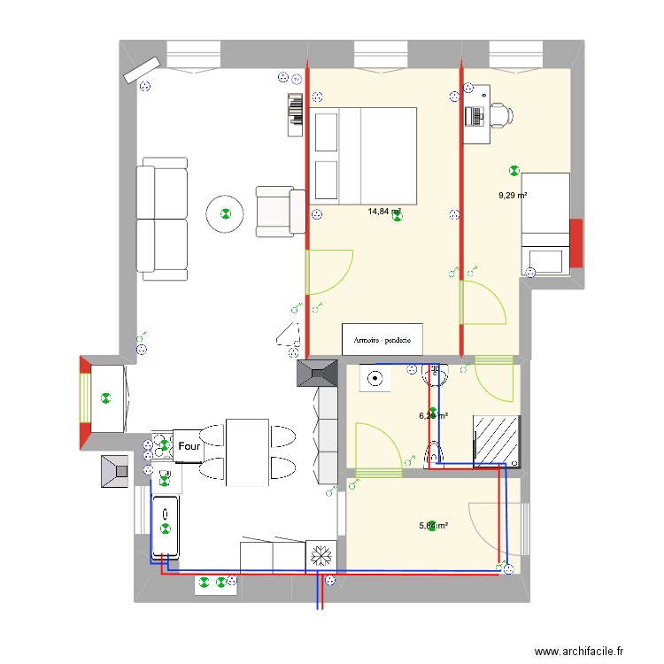 Le Logis travaux plomberie. Plan de 4 pièces et 36 m2