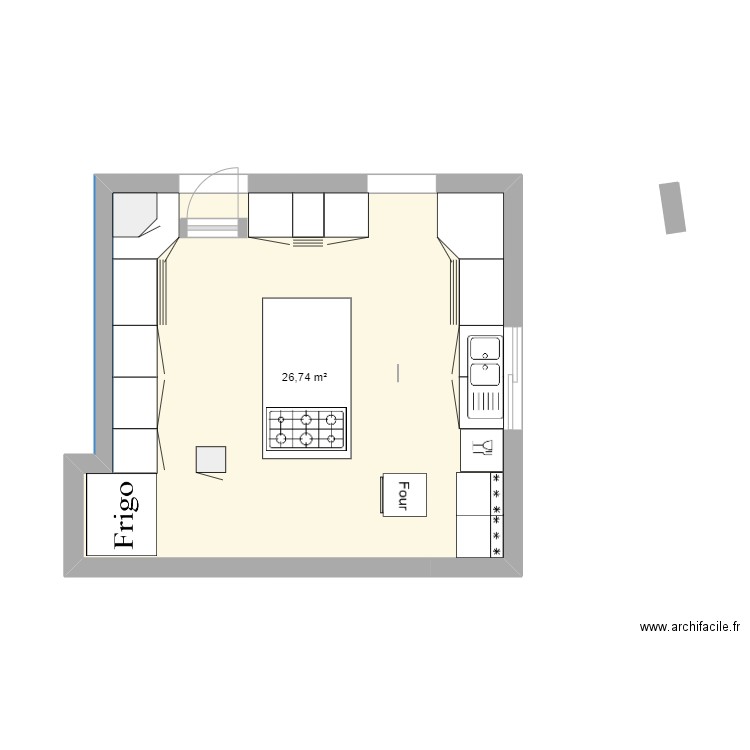 cuisine centra. Plan de 1 pièce et 27 m2