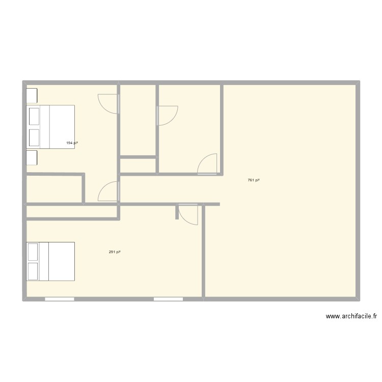 RDC. Plan de 3 pièces et 116 m2