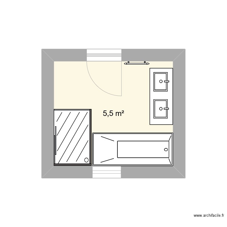 sdb. Plan de 1 pièce et 6 m2