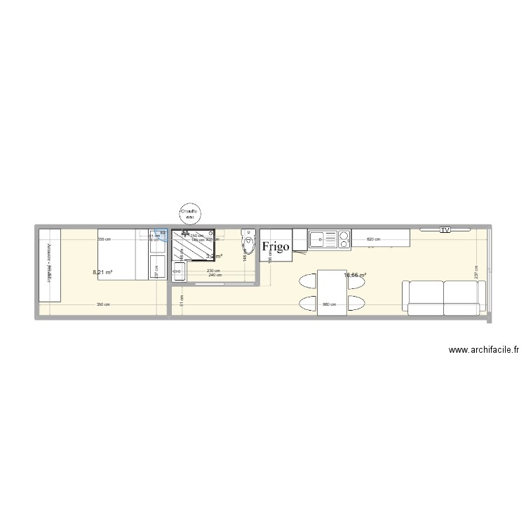 plan conteneur. Plan de 3 pièces et 28 m2