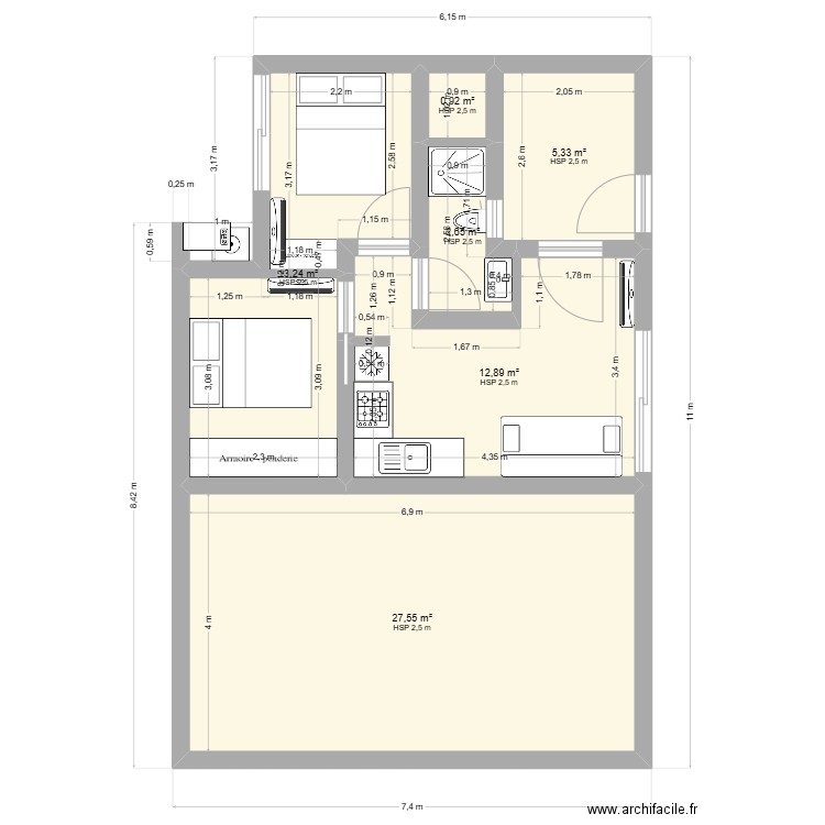 AMAL VF 1. Plan de 6 pièces et 63 m2