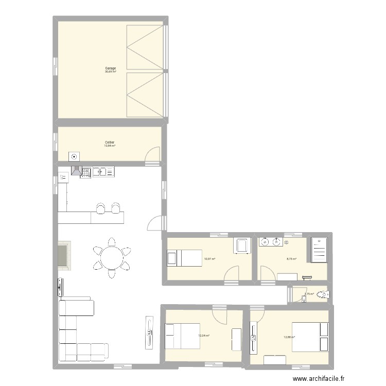 Maison. Plan de 7 pièces et 88 m2