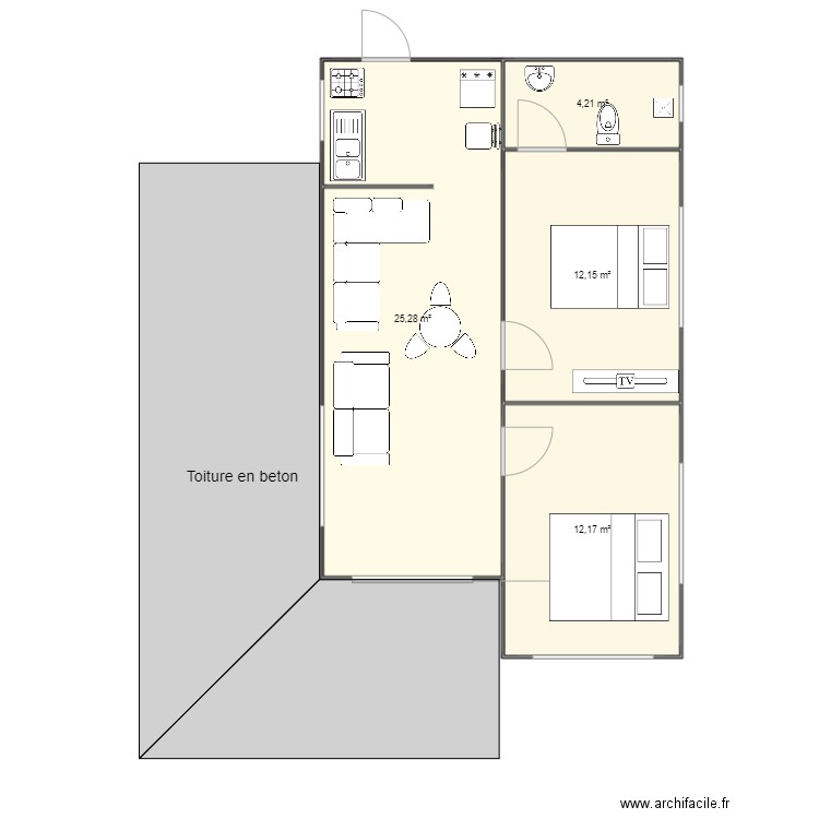  bsdgr. Plan de 4 pièces et 54 m2