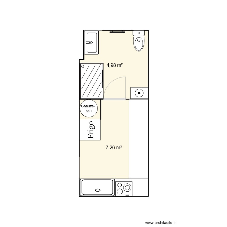 plan s.d.b. Plan de 2 pièces et 12 m2