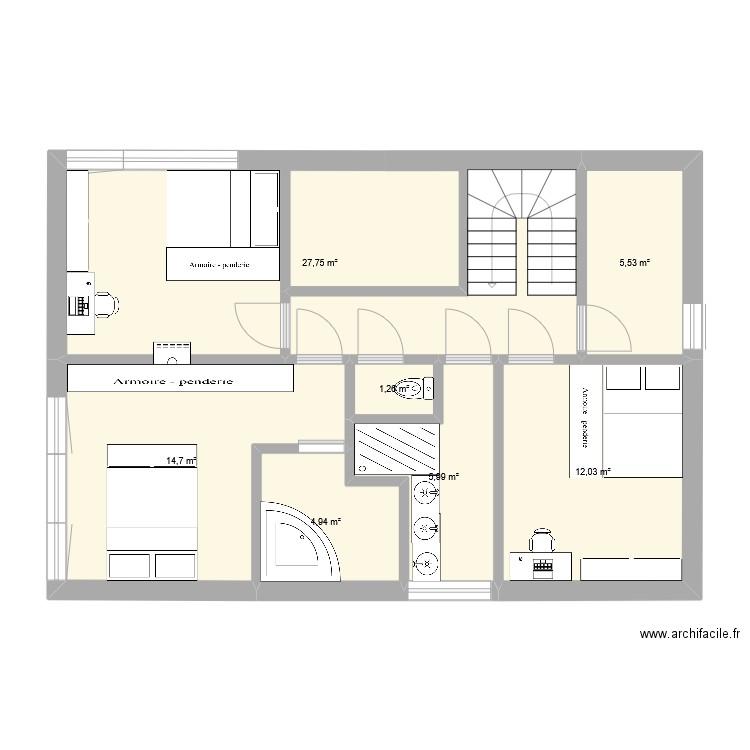 maison villers étage 2. Plan de 7 pièces et 72 m2