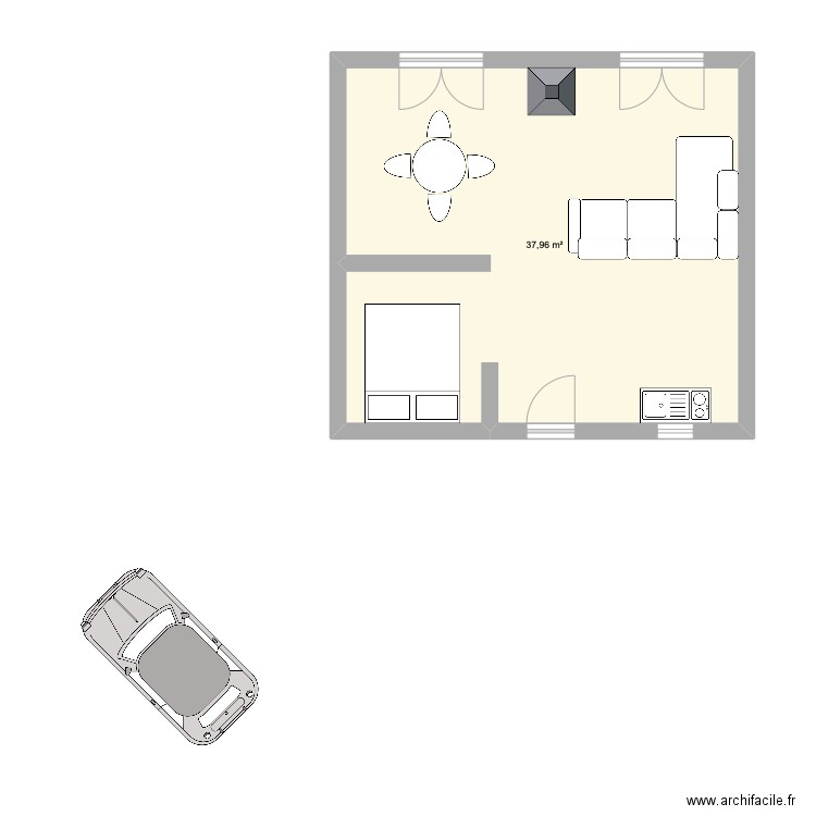 test. Plan de 1 pièce et 38 m2