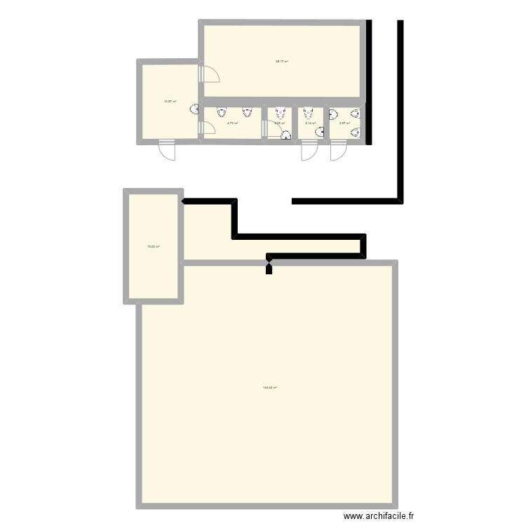 Jean 23 - Toilettes. Plan de 9 pièces et 223 m2