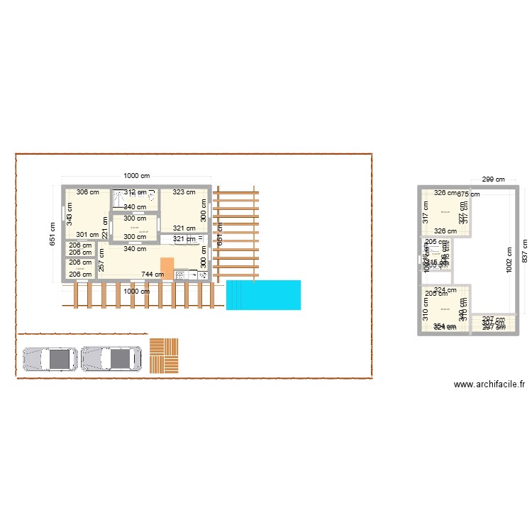 plan L1. Plan de 8 pièces et 83 m2