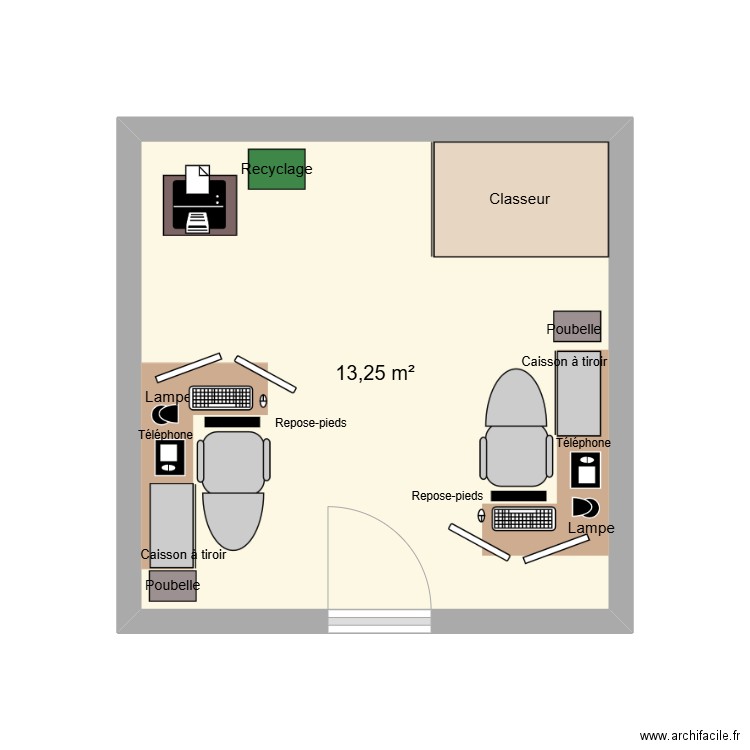 École. Plan de 1 pièce et 13 m2