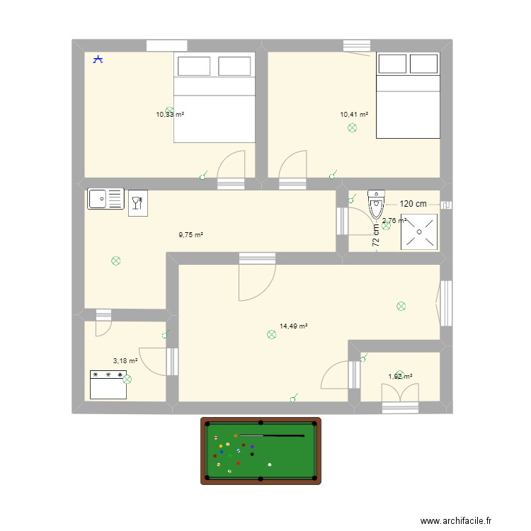 house 2 cm7/3. Plan de 7 pièces et 53 m2