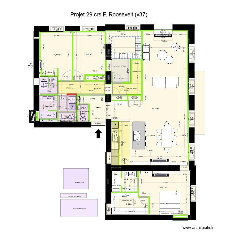 29 crs FR v37 ss meubles. Plan de 33 pièces et 152 m2