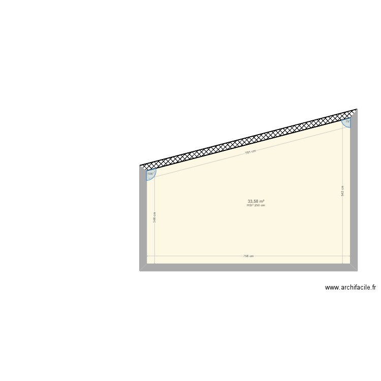 plan de coupe appentis. Plan de 1 pièce et 34 m2