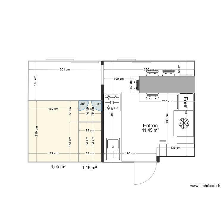 Cuisine 2. Plan de 3 pièces et 17 m2