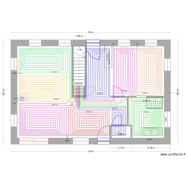 BREI-1 Chauffage au sol 1. Plan de 4 pièces et 88 m2