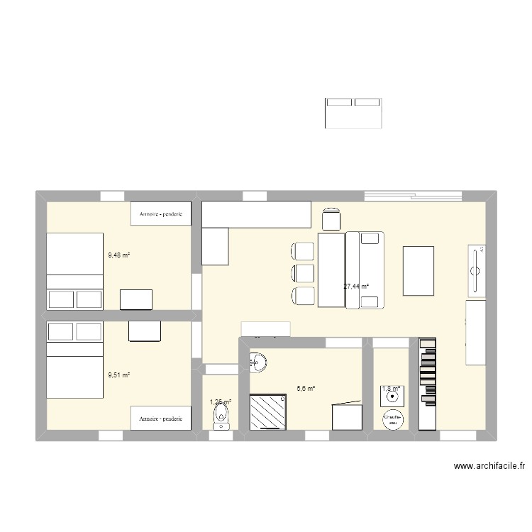 Location. Plan de 6 pièces et 55 m2