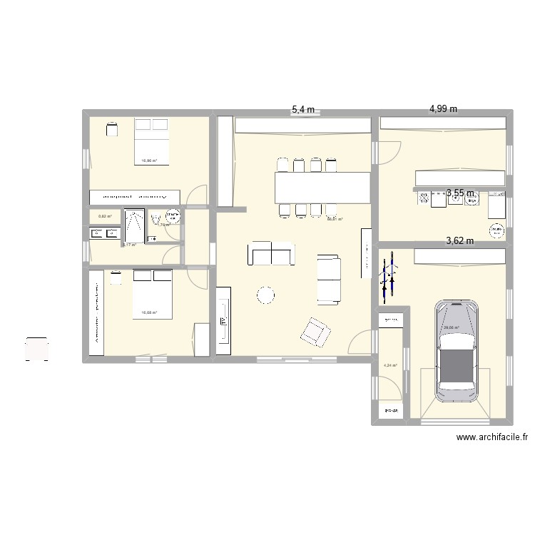 maison rectangle. Plan de 8 pièces et 162 m2