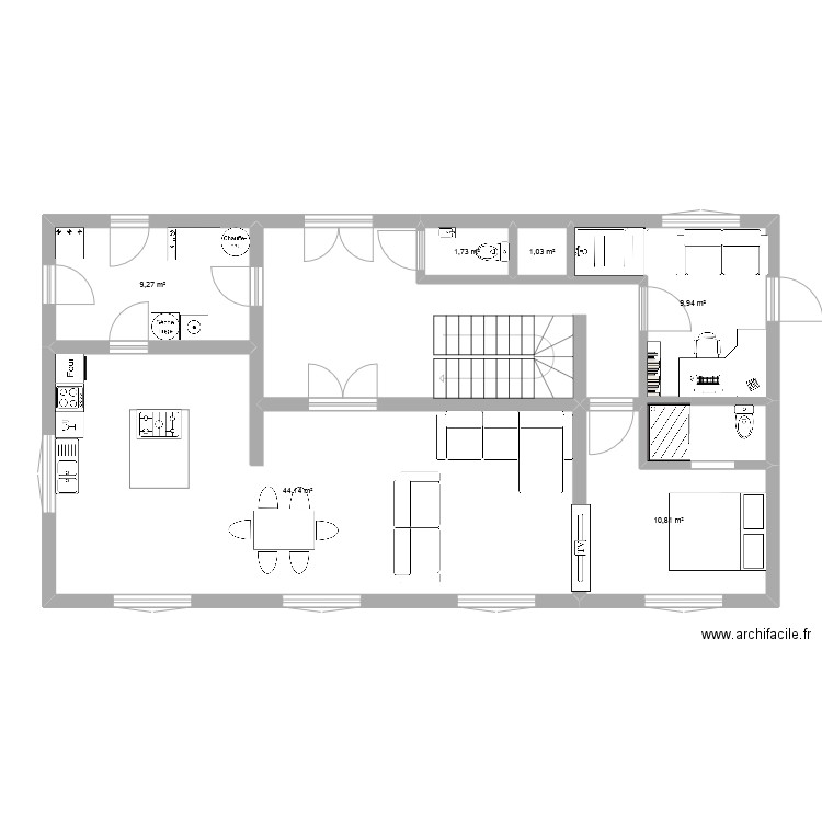 Projet Binard. Plan de 6 pièces et 77 m2