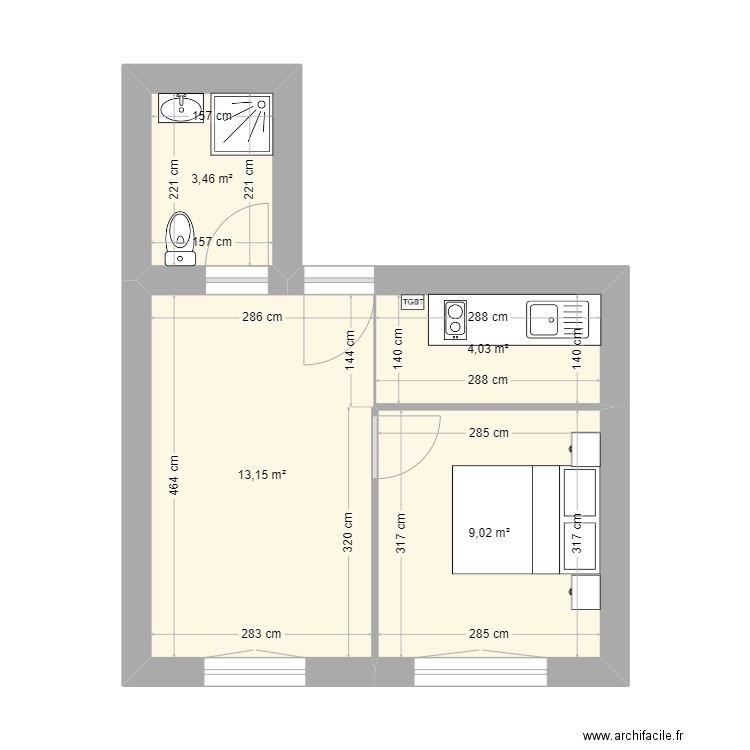 camp 2. Plan de 4 pièces et 30 m2