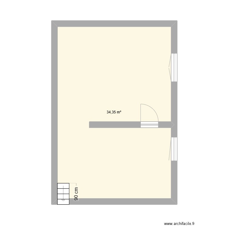 2 pièces 1. Plan de 1 pièce et 34 m2