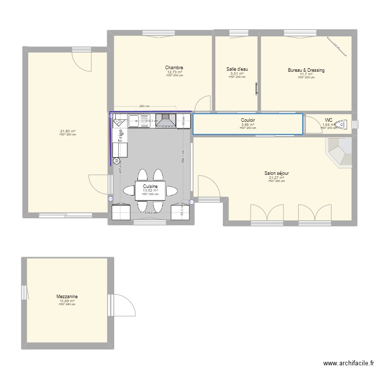 cuisine projet. Plan de 9 pièces et 104 m2