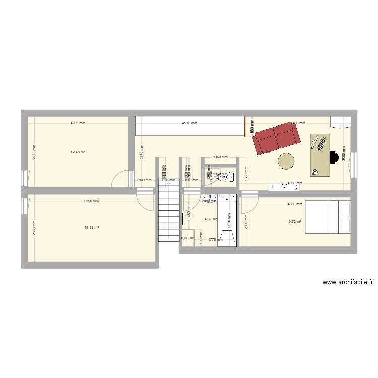 Haut. Plan de 7 pièces et 69 m2