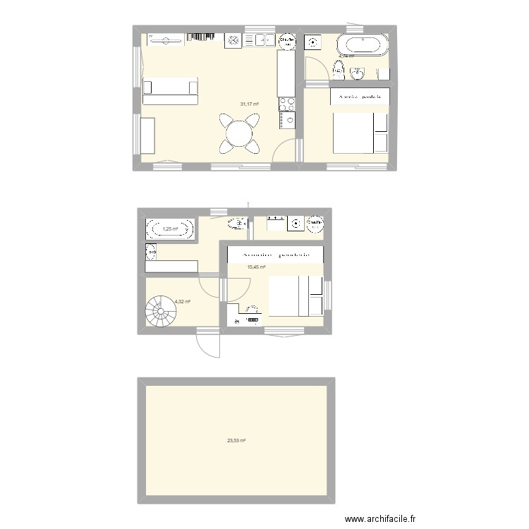 chalet 1. Plan de 6 pièces et 80 m2