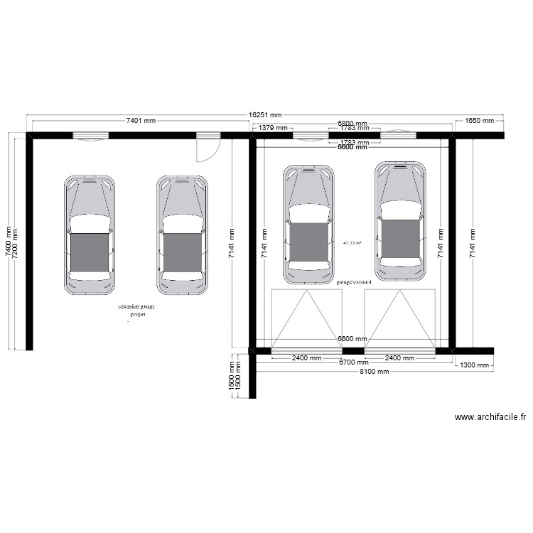 garage 1. Plan de 1 pièce et 48 m2