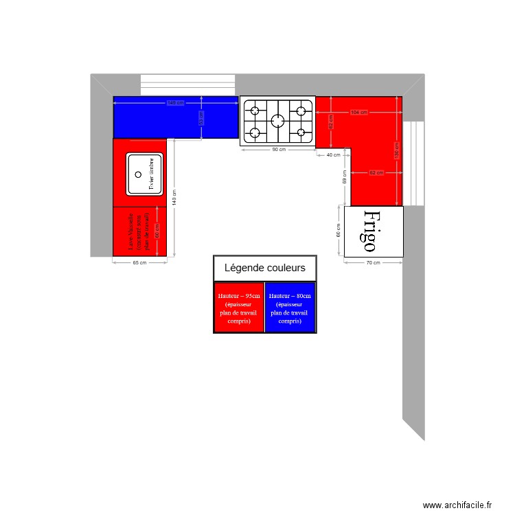 plan cuisine. Plan de 1 pièce et 13 m2