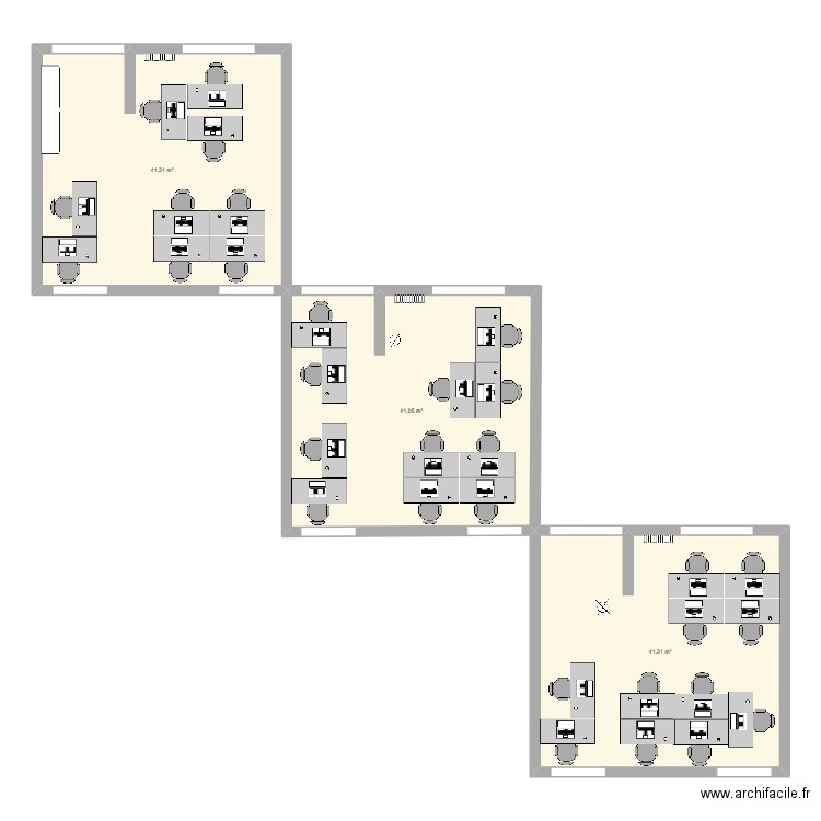 V1.... Plan de 3 pièces et 124 m2