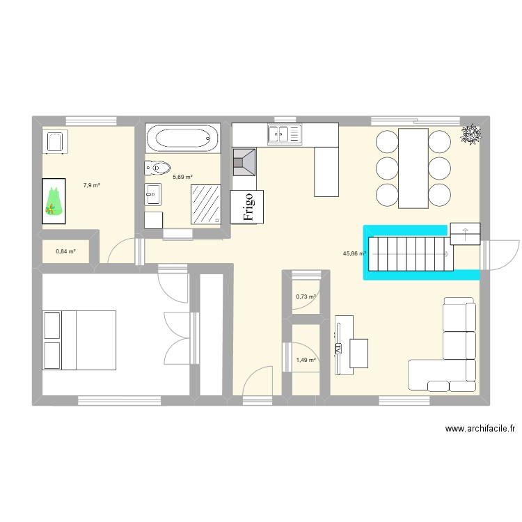 maison . Plan de 6 pièces et 63 m2