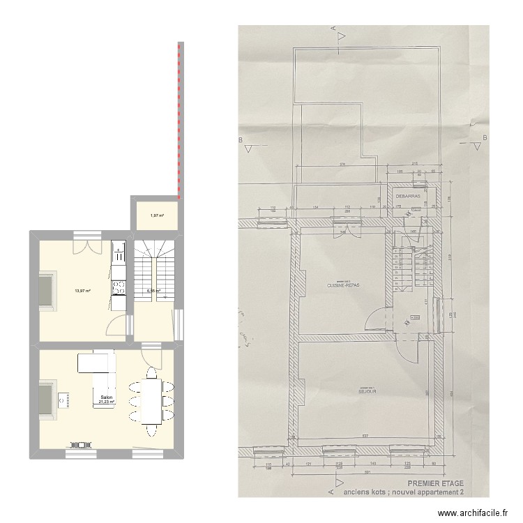 Laveu. Plan de 4 pièces et 44 m2