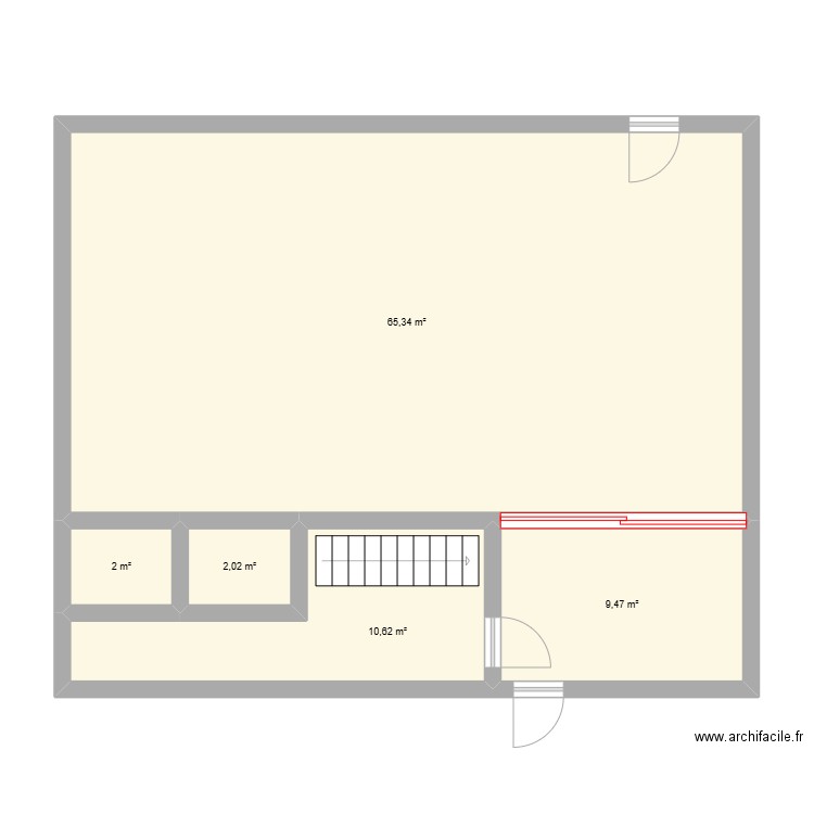 Salle de danses. Plan de 5 pièces et 89 m2