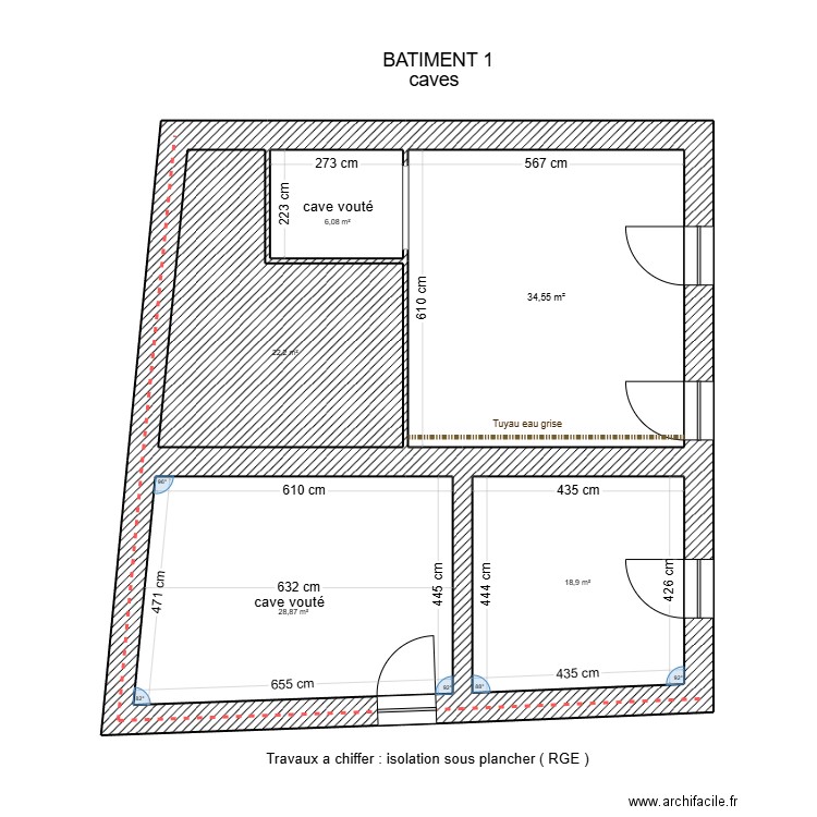  Bâtiment 1 caves. Plan de 5 pièces et 111 m2