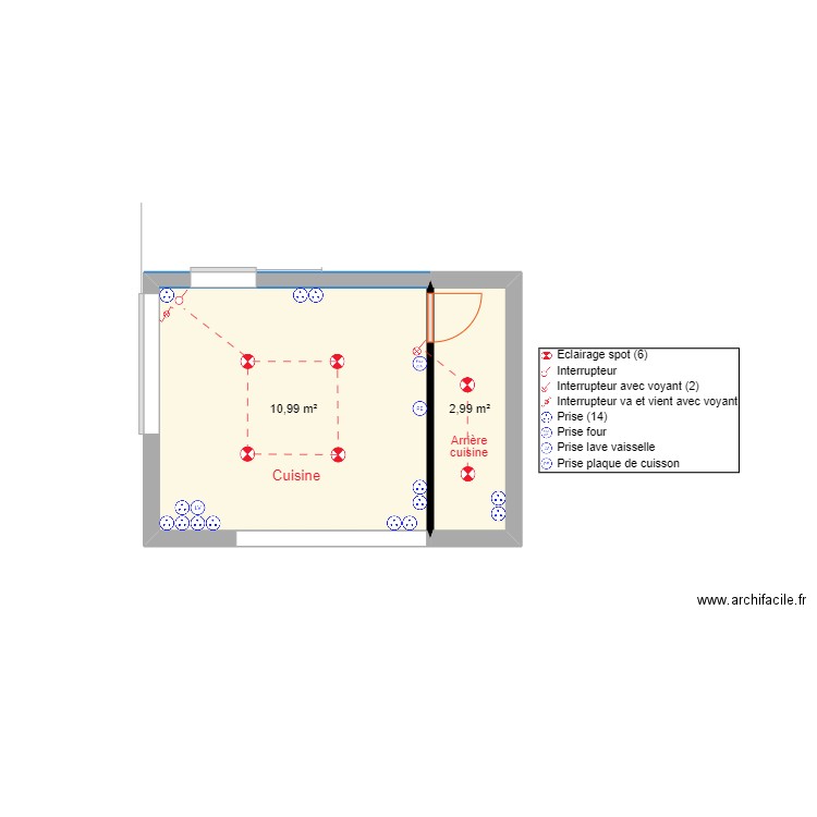 ELECTRICITE CUISINE. Plan de 2 pièces et 14 m2