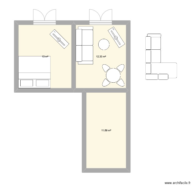 appart. Plan de 3 pièces et 37 m2