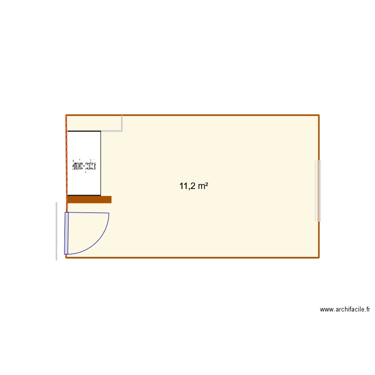 chambre e. Plan de 1 pièce et 11 m2