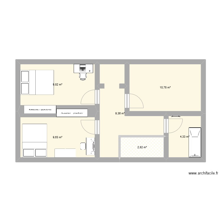 Etage La Grée. Plan de 6 pièces et 47 m2