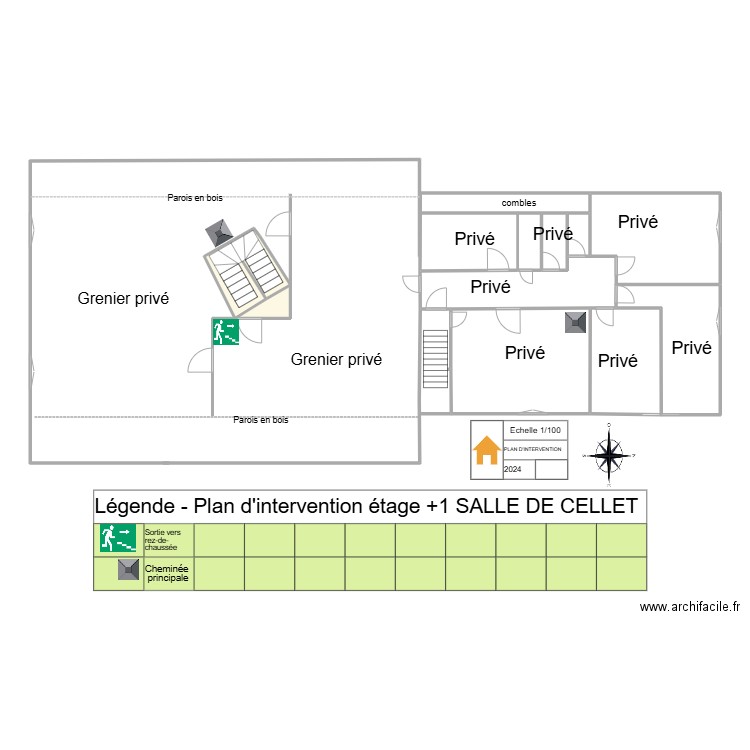 Etage +1. Plan de 12 pièces et 73 m2