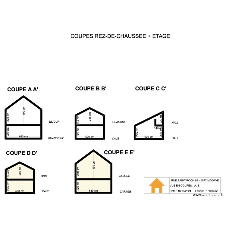 V.RADOUX - VUE EN COUPES - A..E - VER2.20. Plan de 9 pièces et 141 m2